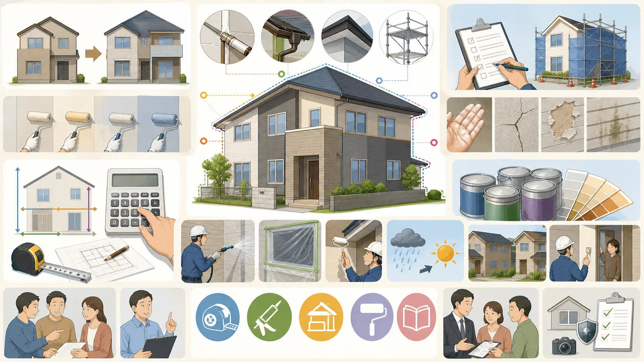 40?45坪の外壁塗装費用はいくら？相場と価格差の理由を解説を説明するAI生成イラスト