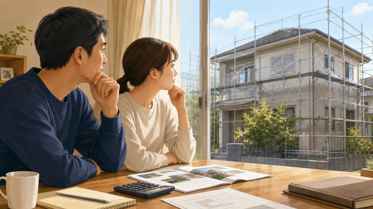 外壁塗装のローンと支払い方法｜分割回数・支払時期の注意点を説明するAI生成イラスト