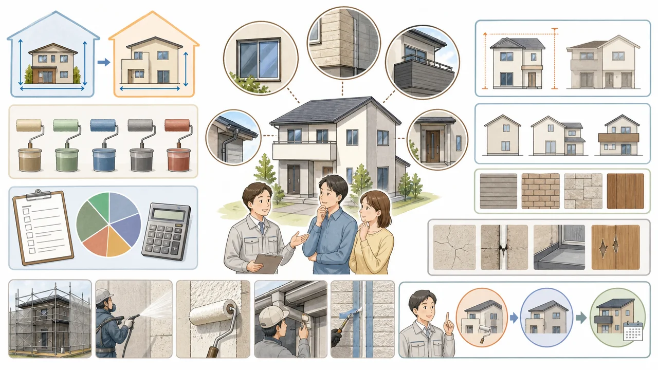 30?35坪の外壁塗装費用はいくら？相場と見積もり内訳を解説を説明するAI生成イラスト