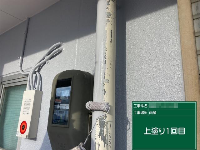 下地を整え、淡いグレーで樋を塗装しています
