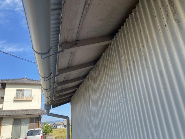 くすみが見られた物置の軒天