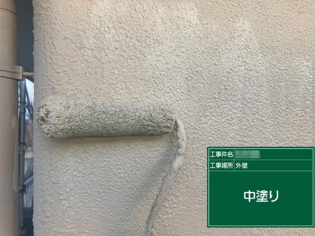 外壁の中塗り。つや消しのランデックスコートを使用します